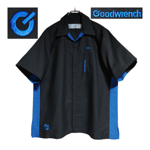 RED KAP 半袖ワークシャツ size L ブラック ブルー ゆうパケットポスト可 胸 背中 刺繍 GoodWrench ロゴ 古着 洗濯 プレス済 j45