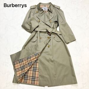 1円〜 【美品】 Burberrys バーバリー トレンチコート ノバチェック ダブル ベルト レディース ロング カーキ L 白タグ バーバリーズ 257