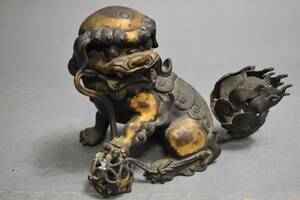 【英】A162 時代 古銅獅子香炉 D26.8㎝ 中国美術 朝鮮 香道具 香爐 銅製 骨董品 美術品 古美術 時代品 古玩