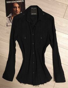 5351プールオム最高級ブラッククラッシュシャツ美品 5351pour les Hommes SHELLAC wjk ROEN NOID