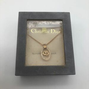 Christian Dior クリスチャン ディオール ネックレス ゴールド ストーン CDロゴ アクセサリー P3681