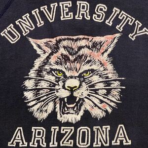 超希少&超BIGサイズ!VTG 1960’s UNIVERSITY ARIZONA WILD CATS COLOR FLOCK PRINT SWEATSHIRTビンテージカラーフロッキーナス紺スウェット