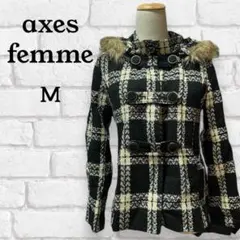 axes femme アウター コート M ブラック チェック レディース