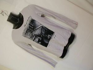 sue966 MICHEL KLEIN HOMME ミッシェルクラン 長袖 Tシャツ ライトグレー ■ フロッキープリント ■ クルーネック カットソー サイズ46 S