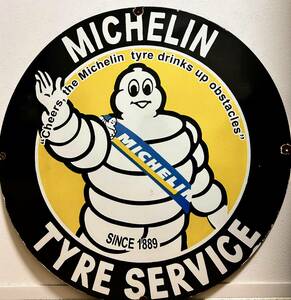 ミシュランマン　ホーロー　大型　看板　MICHELIN TYRE SERVICE ビンテージ　アンティーク　アメリカ　世田谷ベース　【幅76cm】