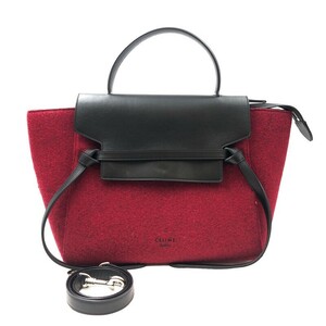 セリーヌ CELINE ミニベルトバッグ フェルト/レザー ハンドバッグ レディース 中古