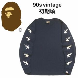 美品 90s当時物 初期頃 A BATHING APE ベイプスタ 袖プリント ロンT 長袖Tシャツ メンズL エイプ ベイプ ニゴ ラストオージー 裏原 2409371