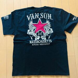 バンソン VANSON レッドスター 星 半袖Tシャツ プリント 刺繍 黒 Lサイズ 未使用