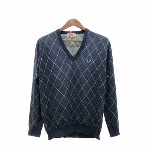 80年代 スペイン製 FRED PERRY フレッドペリー アクリル Vネック セーター トップス カジュアル ネイビー (メンズ 5) P9694