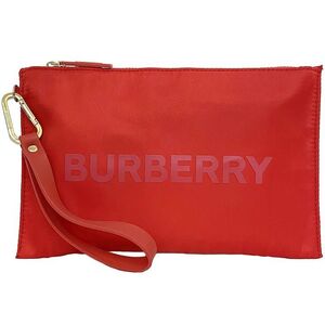 バーバリー ポーチ レッド ec-20623 美品 小物入れ マチなし ナイロン ラバー 中古 BURBERRY