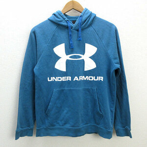 z■アンダーアーマー/UNDER ARMOUR 1345628 スウェット スポーツスタイル フーディー ロゴ パーカー フリース【M】青/MENS/46【中古】