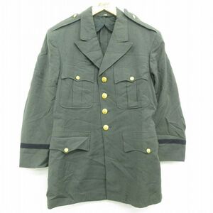 M/古着 長袖 ビンテージ ミリタリー ジャケット 将校服 ユニフォーム メンズ 50s ウール ロング丈 濃緑系他 グリーン 22oct31 中古 ア