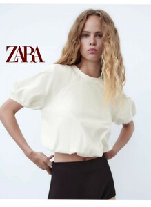 美品【ZARA】リブパフトップス(XL) コクーン バルーン クロップド丈 4437/115