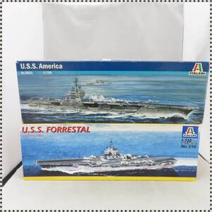 【 未組立 まとめ2点 】イタレリ 1/720 U.S.S. 空母 フォレスタル , CVA-66 アメリカ 122933