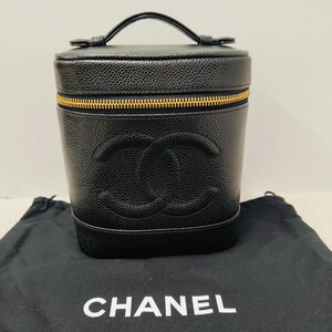 CHANEL/ シャネル ココマークバニティバッグA01998/ 化粧ポーチ・ハンドバッグ /キャビアスキン ブラック/ギャランティカード・箱付/美品 