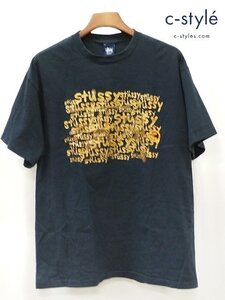 U542a [人気] STUSSY ステューシー 90s 中期 半袖Tシャツ XL ブラック 紺タグ LOUIS VUITTON グラフィティパロディ | トップス U