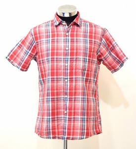 UNIQLO (ユニクロ) 331-133512 リネン コットン チェック 半袖 シャツ LINEN COTTON CHECK S/S SHIRT RED L