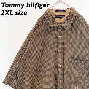 トミーヒルフィガー　半袖シャツ　5分袖　オールドトミー　チェック　刺繍ロゴ　Tommy hilfiger ユニセックス　2XLサイズ　大きいサイズ