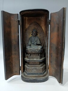特別出品　仏教美術 時代木彫 室町期 文殊菩薩坐像 仏像 厨子