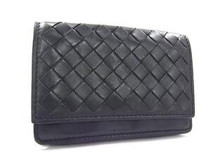 1円 ■美品■ BOTTEGA VENETA ボッテガヴェネタ イントレチャート レザー カードケース カード入れ 名刺入れ ブラック系 FL2678