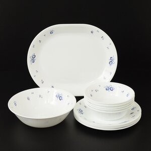 ◎529893 美品 CORELLE コレール ブルー プルーン ベリー プレート ボウル 4種 計12枚セット USA製 VITRELLE ビトレル 耐熱ガラス 大皿