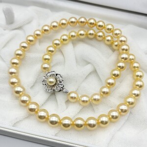 【テリ抜群!!】アコヤ あこや ゴールデン パール ネックレス 7mm〜7.5mm 43cm SILVER 刻印 32.9g 本真珠 akoya pearl jewelry necklace