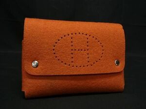 1円 HERMES エルメス エテュイカルトGM フェルト シルバー金具 トランプケース マルチポーチ 小物入れ オレンジ系 BI8579