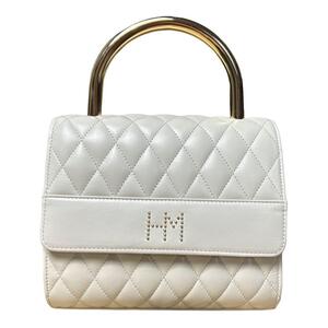 美品 HANAEMORI ハンドバッグ 小物入れ 金色ハンドル ホワイト レザー ギフト プレゼント 人気 売れ筋 レア 希少 激安 セール 上品