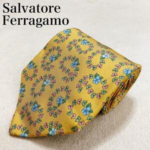 Salvatore Ferragamo サルヴァトーレフェラガモ ネクタイ イタリア製 花柄 高級感 シルク 光沢 肌触り ゴージャス エレガント ビジネス V22