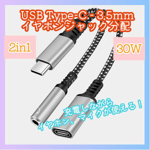 2in1 30W USB Type-C 3.5mm イヤホン 充電器アダプター USBC USB-C タイプC オーディオジャック 高速充電 急速充電 増設 分岐 分配 m5mg