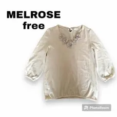 S102【MELROSE メルローズ】薄手ニット　花シフォン飾り　ウール混