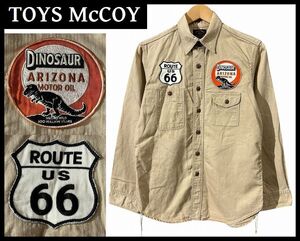 ■ 名作 TOYS McCOY トイズマッコイ 刺繍 ワッペン フルデコ DINOSAUR ROUTE US 66 SERVICE 長袖 ガチャポケ ヘリンボーン ワーク シャツ M