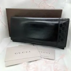 GUCCI グッチ マイクロシマ GG シマ レザー 長財布 折財布　ブラック