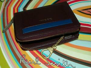 851Ｗ　新品本物即決　ポールスミス　Paul Smith　牛革　カラーポップ　Lラウンドジップ　財布　キーホルダー付き　ワイン