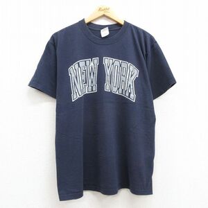 L/古着 半袖 ビンテージ Tシャツ メンズ 00s MLB ニューヨークヤンキース ジョバチェンバレン 62 コットン クルーネック 紺 ネイビー