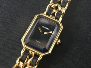 !! CHANEL シャネル プルミエール Ｌ クォーツ 2針 GP ブラック文字盤 レディース 現状品