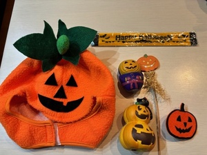 ハロウィン　セット かぶりもの 置物 黒猫 クロネコ クリップ　パッチンブレス　リフレクター　仮装　オレンジ　かぼちゃ　帽子　赤ちゃん