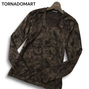 TORNADOMART トルネードマート 通年 刷毛 花柄 フラワー ジャガード★ 長袖 カットソー ロンTシャツ Sz.M メンズ 日本製　C5T00548_1#F