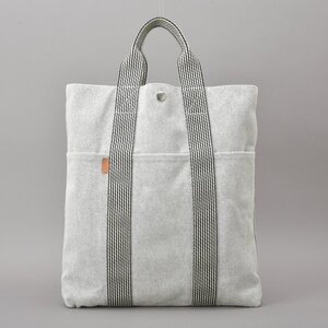 1円 美品 HERMES エルメス ニューフールトゥ カバス トートバッグ キャンバス グレー クリーニング済み 縦長 A4 ハンドバッグ 鞄 Mk.d