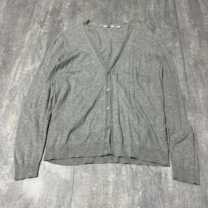 【100円スタート】UVカットVネックカーディガン ユニクロ UNIQLO L グレー コットン レディース