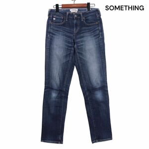 SOMETHING サムシング SKY38 USED加工♪ ストレッチ テーパード ミッドライズ デニム パンツ ジーンズ Sz.26　レディース 　K4B00719_8#R