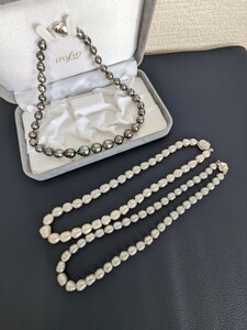 パール ネックレス　３本　セット　真珠ネックレス　SILVER　黒蝶真珠？　淡水　まとめ売り