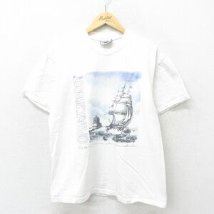 L/古着 リー Lee 半袖 ビンテージ Tシャツ メンズ 00s 船 コットン クルーネック 白 ホワイト 24jun25 中古