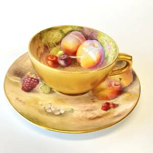 【最高級】ロイヤルウースター ROYAL WORCESTER ペインテッドフルーツ 金彩 デミタス カップ＆ソーサー 果物 英国 アンティーク 3