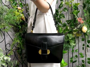 ●超美品●DELVAUX デルヴォー●フラップ●カーフ レザー 本革●ワンショルダー バッグ●黒●ゴールド金具●肩掛け●収納 かばん●Js48270