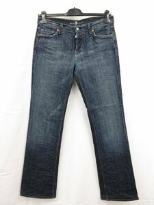 HH超美品 【セブンフォーオールマンカインド】 ダメージ×シワ加工 ストレートデニムパンツ (メンズ) size32 インディゴブルー ■28MPA0499