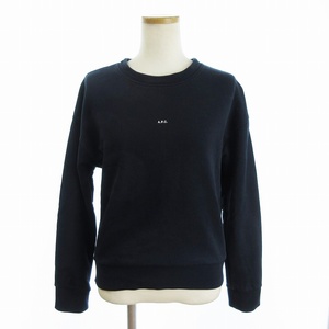 アーペーセー A.P.C. トレーナー スウェット 長袖 ワンポイント プリント 裏毛 コットン 紺 ネイビー XS ■GY12 レディース