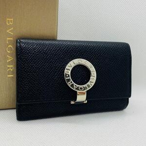 306　極美品 BVLGARI ブルガリ キーケース 6連 キーホルダー ブラック 黒 サークルロゴ ビーゼロワン 本革 レザー シルバー