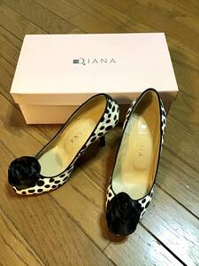 良品【DIANA/ダイアナ】ダルメシアン柄パンプス/22cm★薔薇★ハラコ★レディース★USED