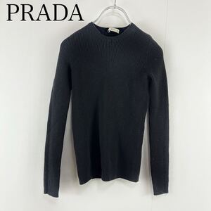 PRADA プラダ　サイズ38 ウール混　ラウンドネック　リブニット　セーター　ブラック